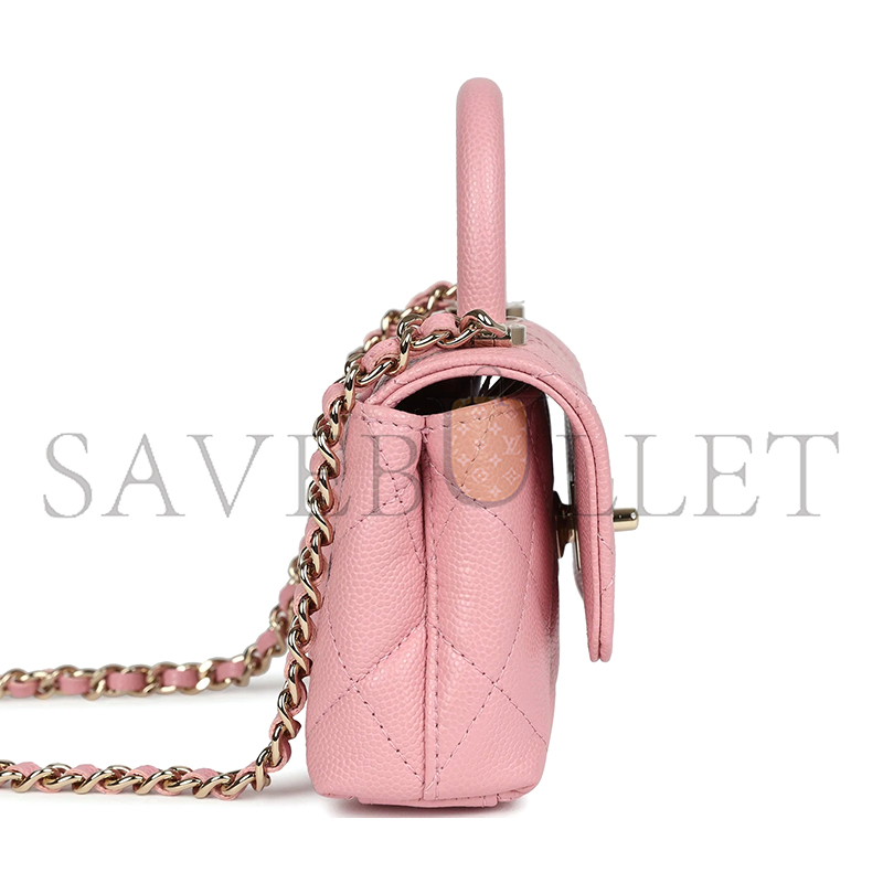 CHANEL MASTER GRAINED CALFSKIN NANO COCO TOP HANDLE FLAP BAG LIGHT GOLD HARDWARE PINK AP4245 (11*9*5cm)